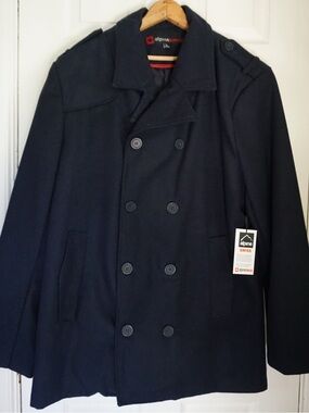 Alpine Swiss Navy Double-Breasted Wool-Blend Pea Coat men’s xl